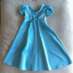 Vintage 1970’s Girl’s Handmade Elegant Blue Dress with Puff Sleeves